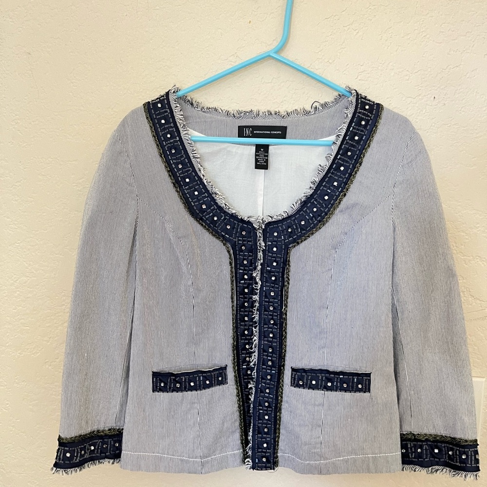 INC International Concepts Striped Fringe Detail Top